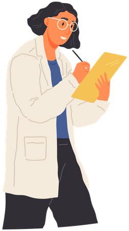 Scientist writing on sheet during research  Illustration