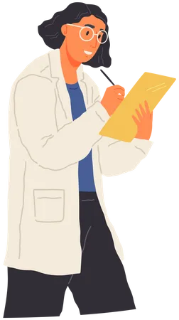 Scientist writing on sheet during research  Illustration