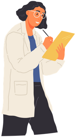 Scientist writing on sheet during research  Illustration