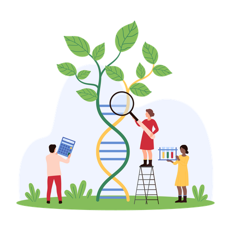 DNA 성장을 분석하는 과학자들  일러스트레이션