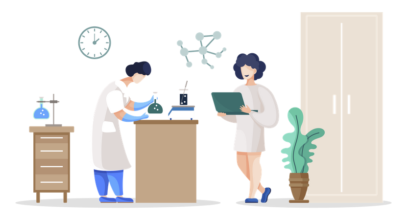 Scientists and Researchers in Lab, Chemist Student Illustration