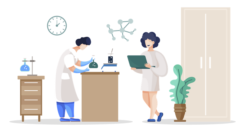 Scientists and Researchers in Lab, Chemist Student  Illustration