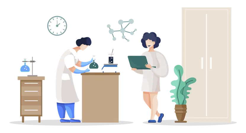 Scientists and Researchers in Lab, Chemist Student  Illustration