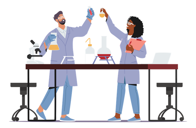 Scientists Conducting Experiments And Scientific Research In Laboratory Illustration