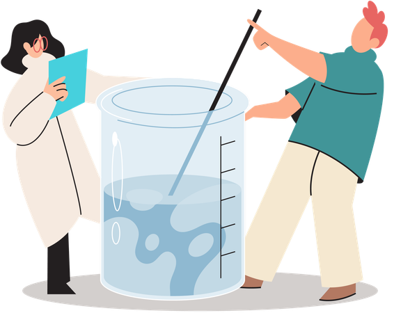 Scientists conducting scientific researches team of laboratory assistants in uniform with test tubes  Illustration