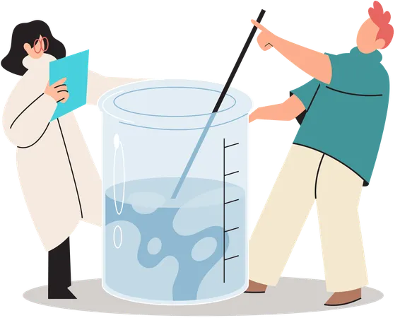 Scientists conducting scientific researches team of laboratory assistants in uniform with test tubes  Illustration