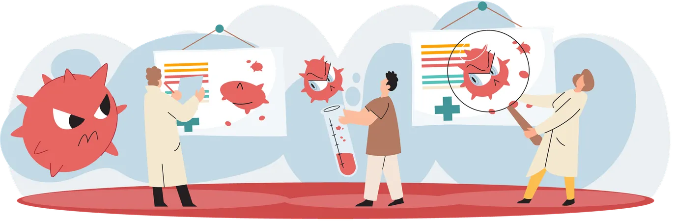 Scientists conducting scientific researches team of laboratory assistants with test tubes  Illustration
