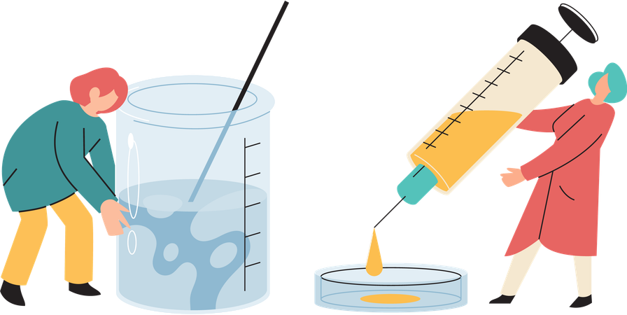 Scientists conducting scientific researches team of laboratory assistants with test tubes  Illustration