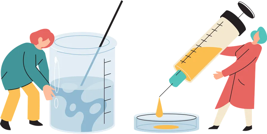 Scientists conducting scientific researches team of laboratory assistants with test tubes  Illustration