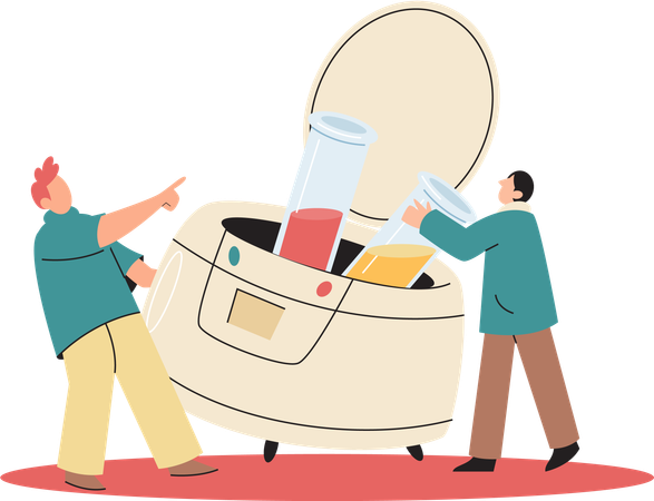 Scientists conducting scientific researches team of laboratory assistants with test tubes  Illustration