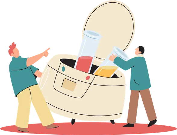 Scientists conducting scientific researches team of laboratory assistants with test tubes  Illustration