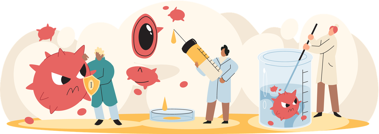 Scientists conducting scientific researches team of laboratory assistants with test tubes  Illustration