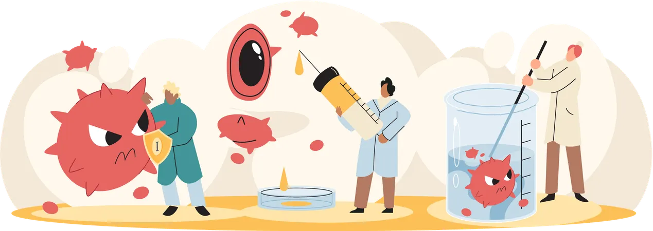 Scientists conducting scientific researches team of laboratory assistants with test tubes  Illustration