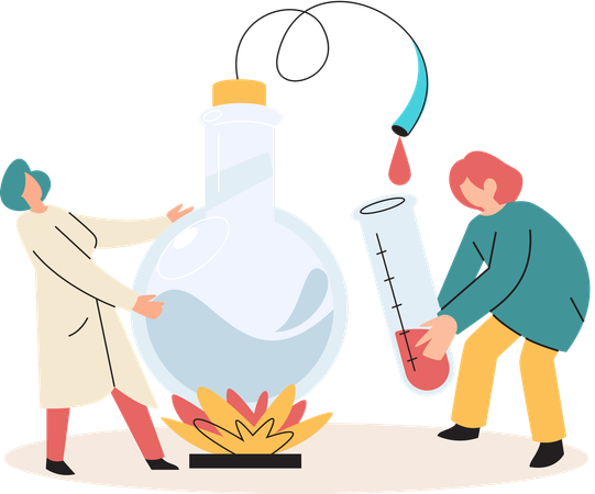 Scientists conducting scientific researches team of laboratory assistants with test tubes  Illustration