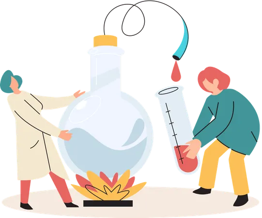 Scientists conducting scientific researches team of laboratory assistants with test tubes  Illustration