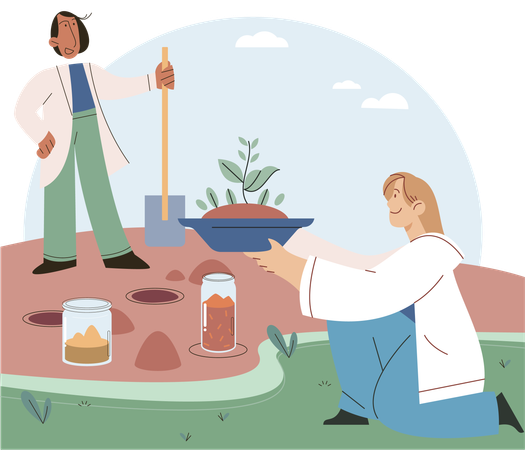 Scientists conducts research to study planet and living organisms under conditions of climate change  Illustration