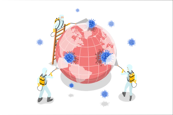 3 D Isometric Flat Vector Concept Of Scientists Are Disinfecting Coronavirus Cells Preventive Measures Due To Covid 19 2019 N Cov Virus Outbreak Illustration