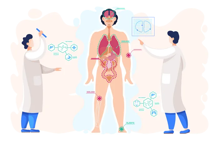 Scientists doing research on human body  Illustration