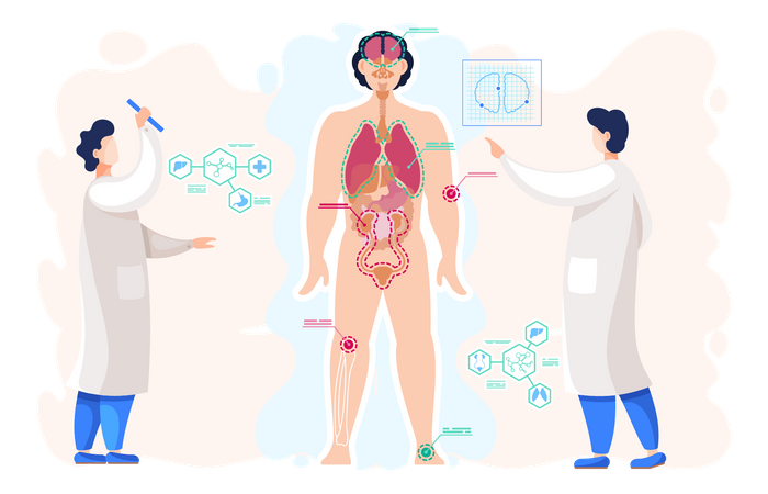 Scientists doing research on human body  Illustration