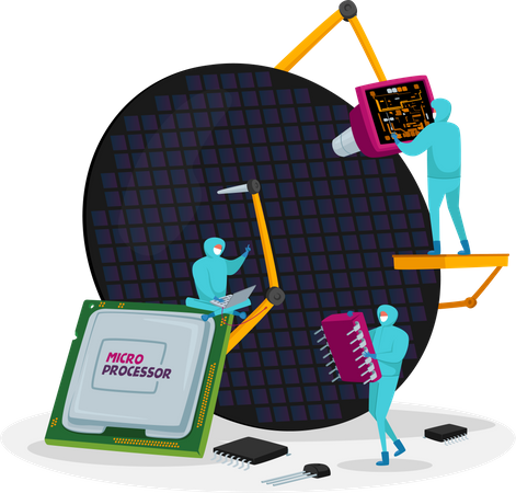 Scientists doing research on Semiconductors  Illustration