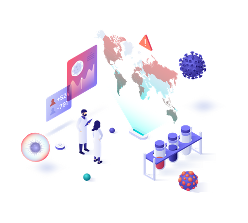 Scientists doing worldwide analysis of coronavirus pandemic  Illustration