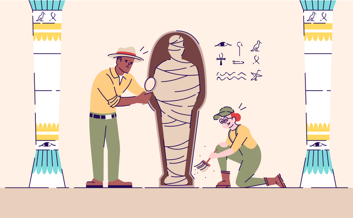 Scientists exploring ancient egyptian mummy Illustration