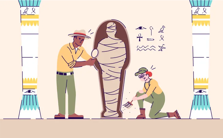 Scientists exploring ancient egyptian mummy Illustration