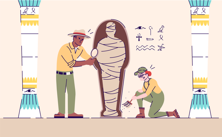 Scientists exploring ancient egyptian mummy  Illustration