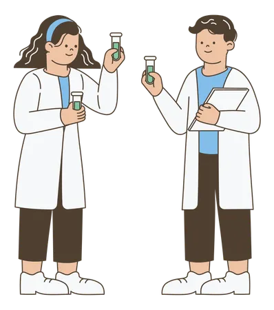 Scientists Holding Test Tubes  Illustration