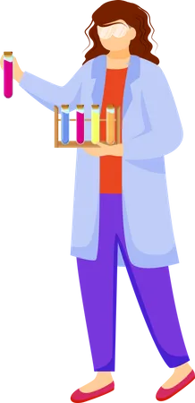 Scientists In Lab Coats Flat Vector Illustration Studying Medicine Chemistry Conducting Experiment Women With Test Tubes Reactives Isolated Cartoon Characters On White Background Illustration