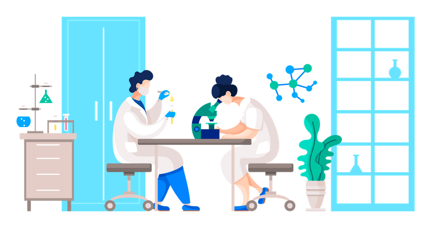 Scientists making experiment in research lab room  Illustration