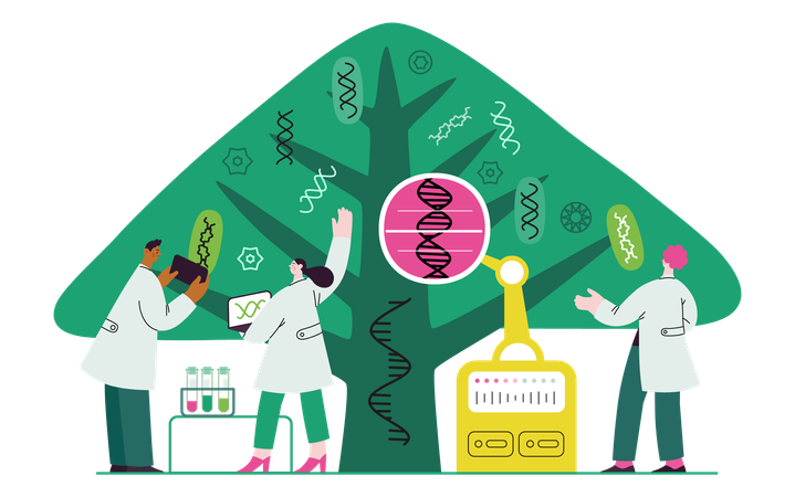 Scientists observing the tree  Illustration