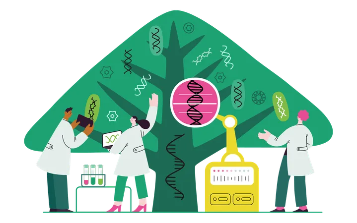 Scientists observing the tree  Illustration