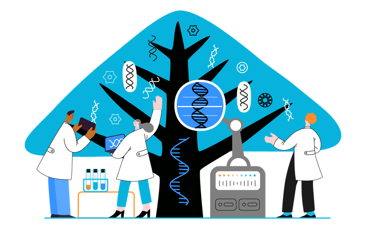 Scientists observing the tree  Illustration