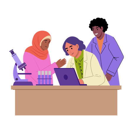 Scientists researching on chemicals  Illustration