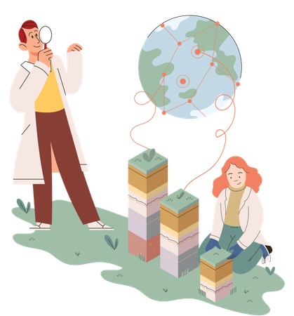 Scientists studying composition of soil  Illustration