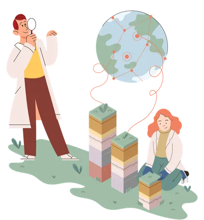 Scientists studying composition of soil  Illustration