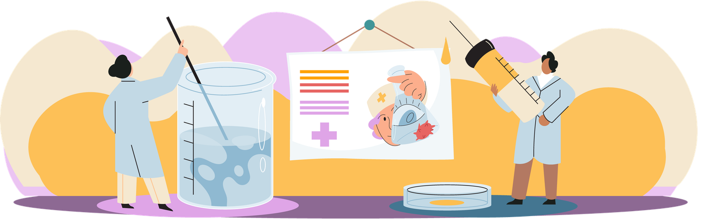 Scientists team conducting scientific researches team of laboratory assistants with test tubes  Illustration