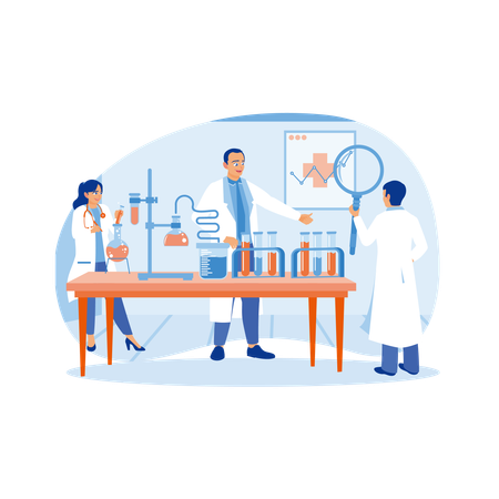 Scientists wear lab coats and conduct experiments in the laboratory  Illustration