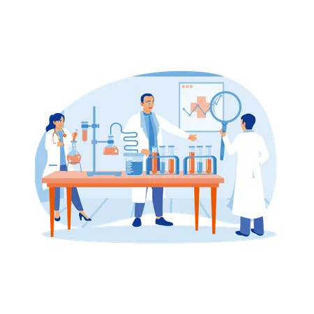 Scientists wear lab coats and conduct experiments in the laboratory  Illustration