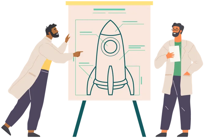 Scientists Work On Rocket  Illustration