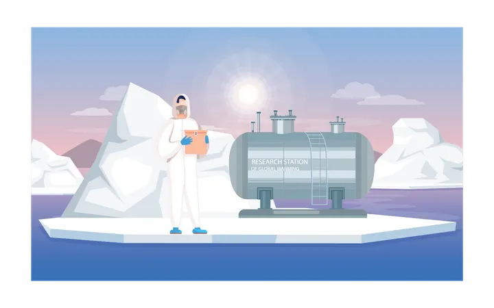 Scientists working in research stations of global warming  Illustration