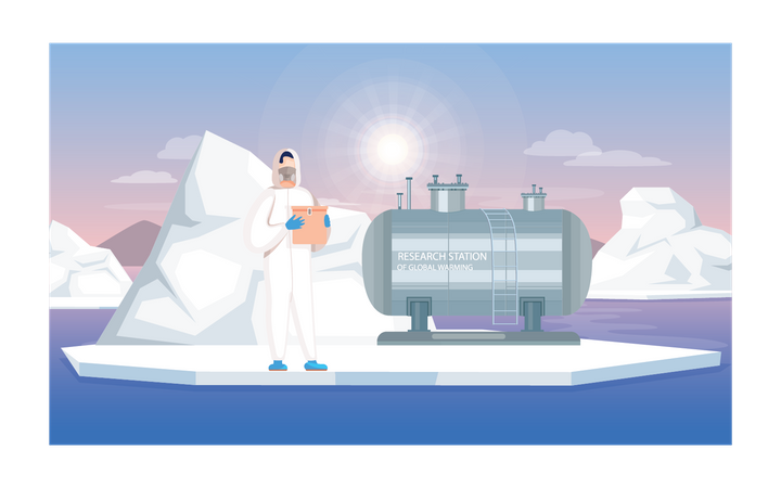 Scientists working in research stations of global warming  Illustration