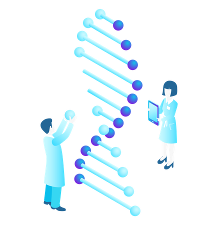 Scientists working with microscope test tubes DNA in Laboratory  Illustration