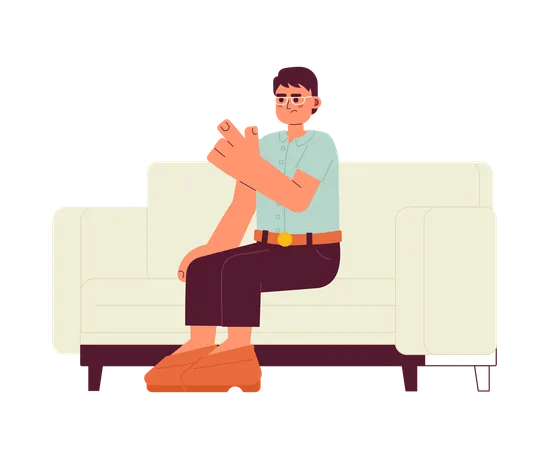 Scolding Teacher Finger Pointing Semi Flat Color Vector Character Frowning Asian Man Sitting On Sofa Editable Full Body Person On White Simple Cartoon Spot Illustration For Web Graphic Design Illustration