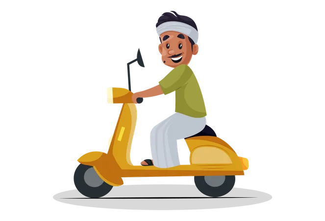 Fazendeiro andando de scooter  Ilustração