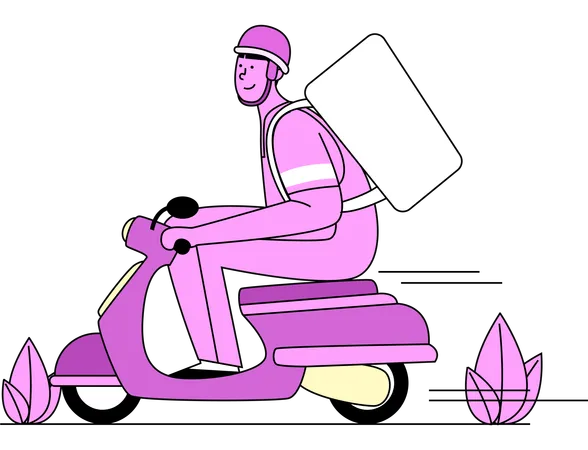 A Cheerful Delivery Person On A Pink Scooter Representing The Fast And Efficient Scooter Based Delivery Services Illustration
