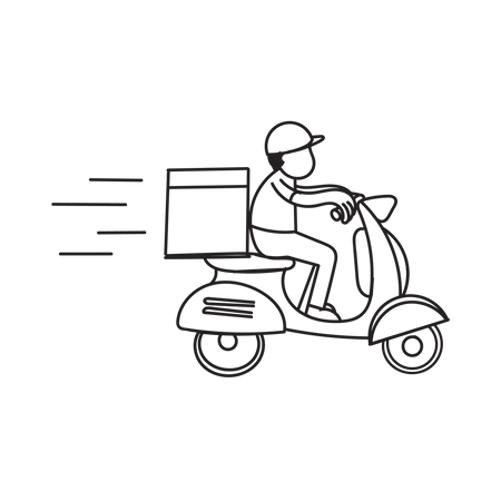 Hand Drawn Doodle Scooter Delivery Courier Illustration Vector Illustration