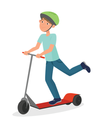 Menino andando de scooter  Ilustração