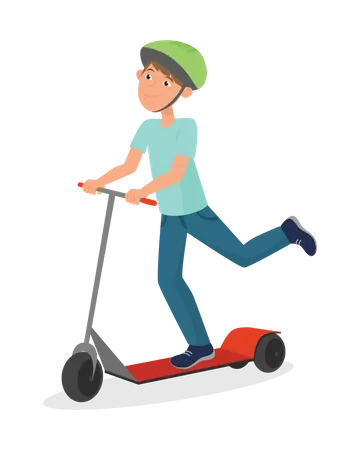 Menino andando de scooter  Ilustração